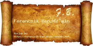 Ferencsik Benjámin névjegykártya